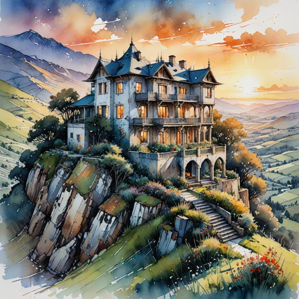 Ethereal Sunrise Villa in Springtime