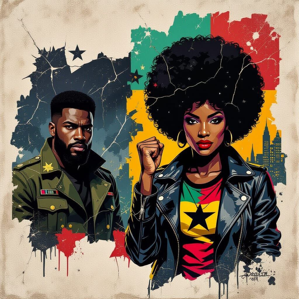 Vibrant Vintage Sketch of Black Power Symbolism