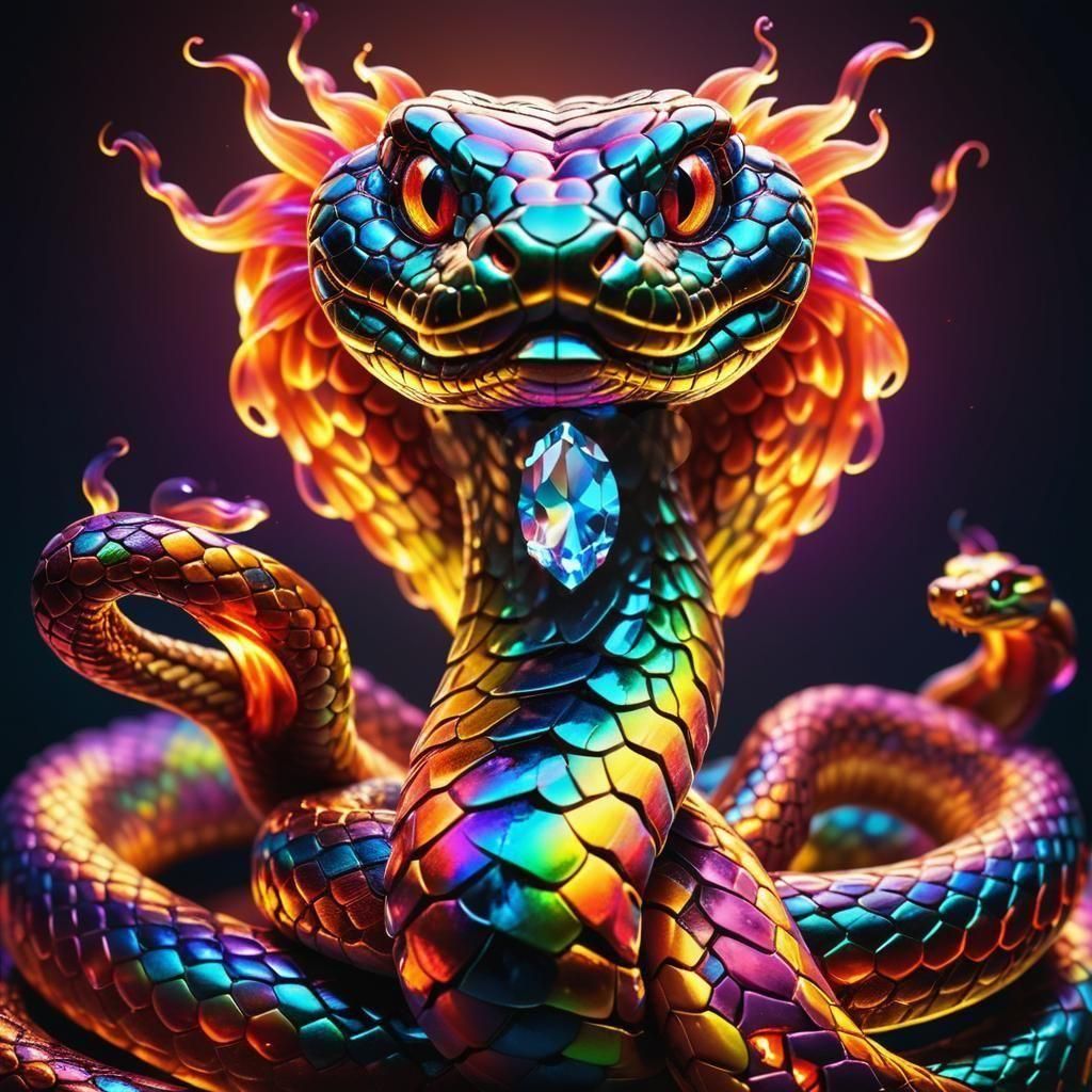 Bioluminescent Gemstone Snake Fire Elemental: Digital Art