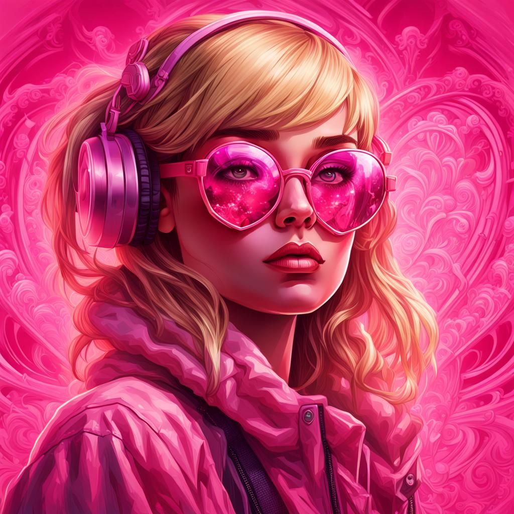 Hyperrealistic Portrait of Girl with Pink Glasses