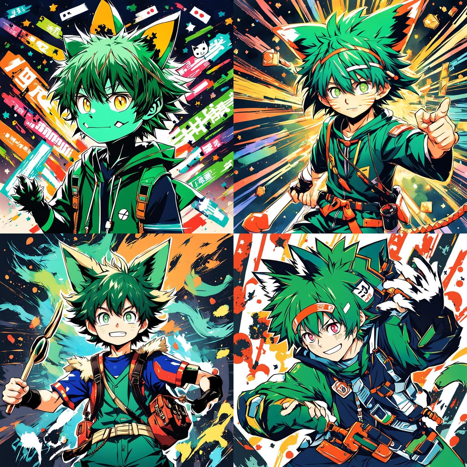 Anime-Style Deku Itidori with Cat Features