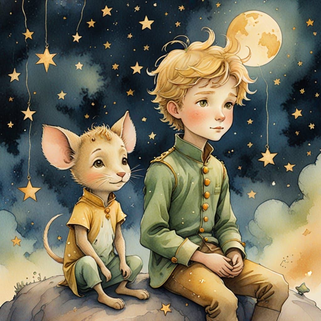 Little Prince and Mouse on a Starry Night
