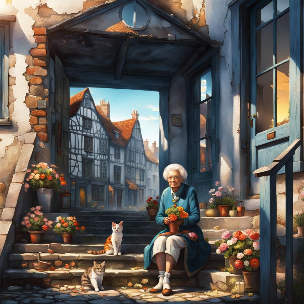 Dystopian Breton Village with Blooming Flowers, Photorealism