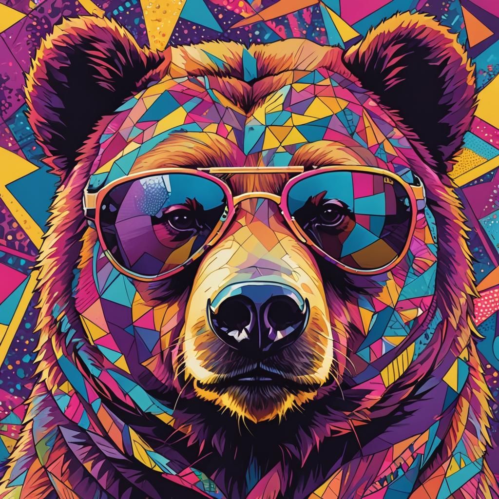 Pop Art Bear with Sunglasses in Vector Style