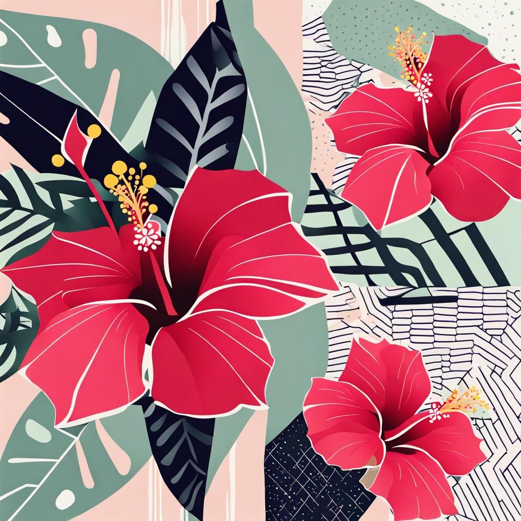 Geometric Abstract Art: Hibiscus Flowers
