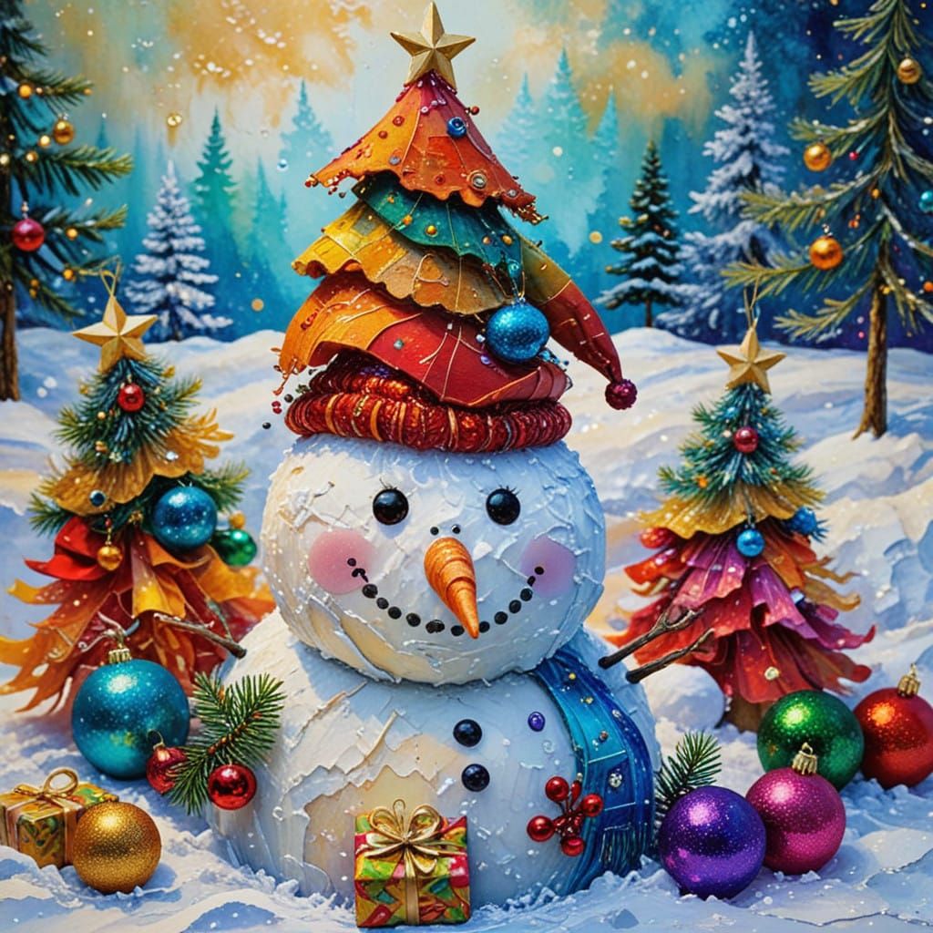 Whimsical Holiday Scene in Vibrant Impasto Style