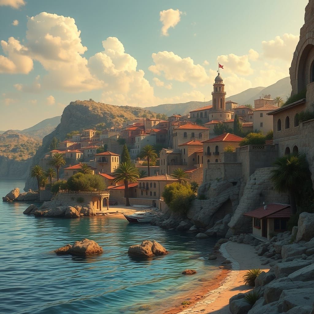 Lebanese Coastal Town in Epic Cinematic Style