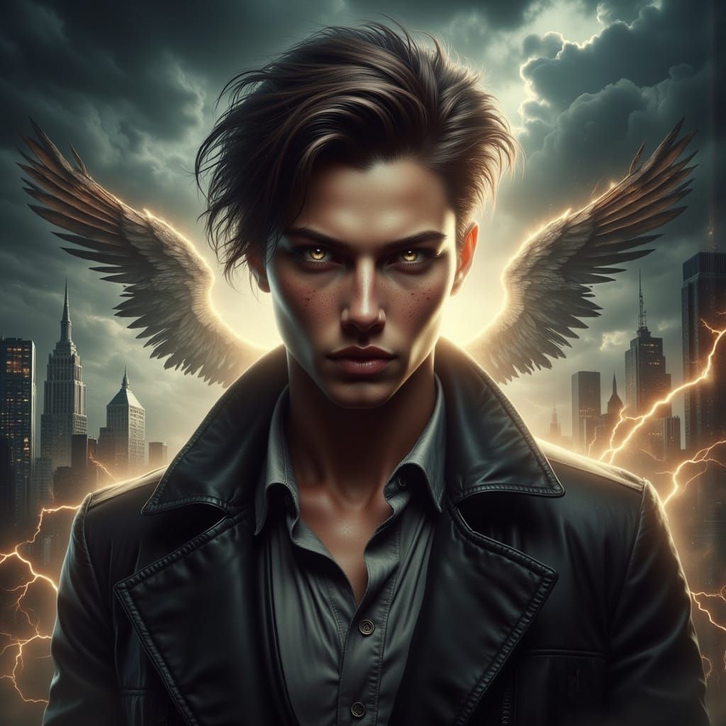 Tough Female Detective with Stormy Magic, High-Resolution