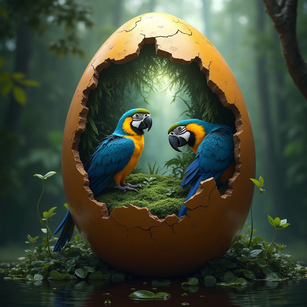 Rainforest Egg: Blue and Gold Macaw Paradise