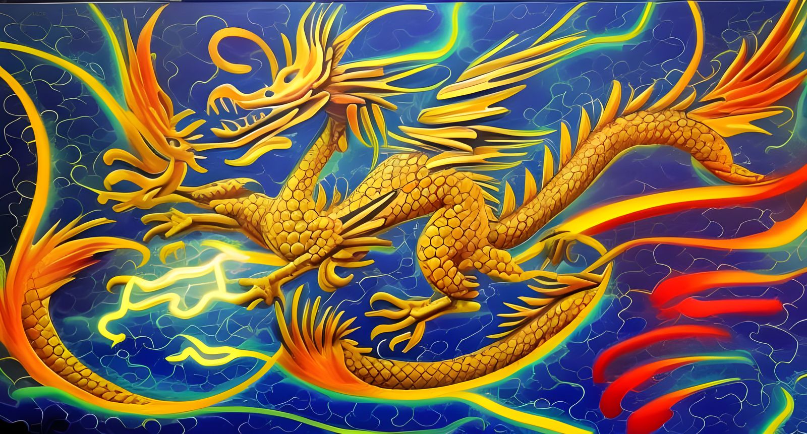 Expressionist Dragon Surrounded by Lightning in Battle