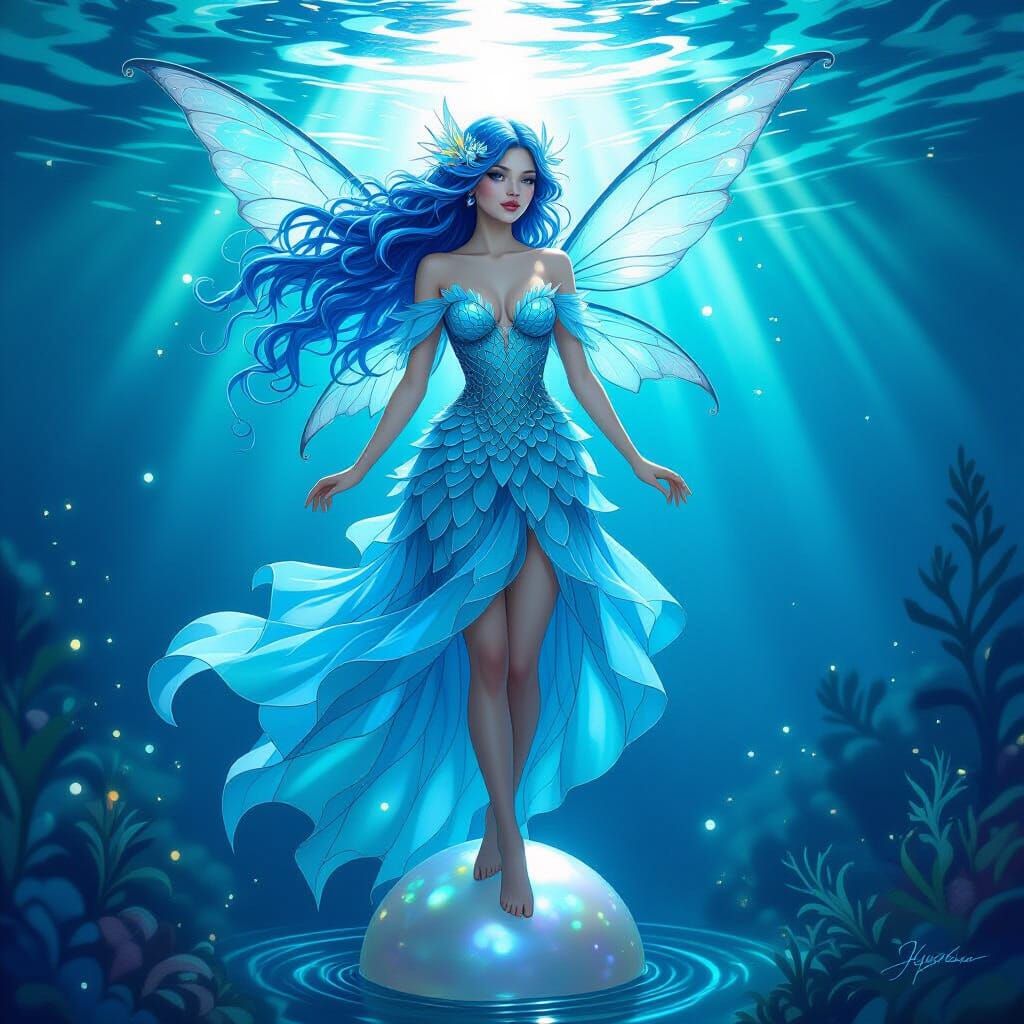 Rocker Fairy as Water Spirit in Digital Painting Style