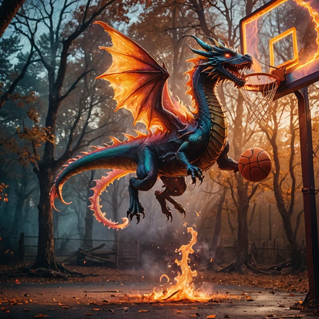 Dragon Dunking in Vibrant Flames