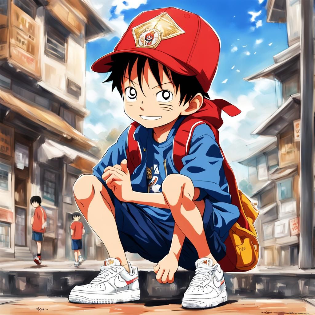 Luffy Kid in Air Force 1s: Anime Style