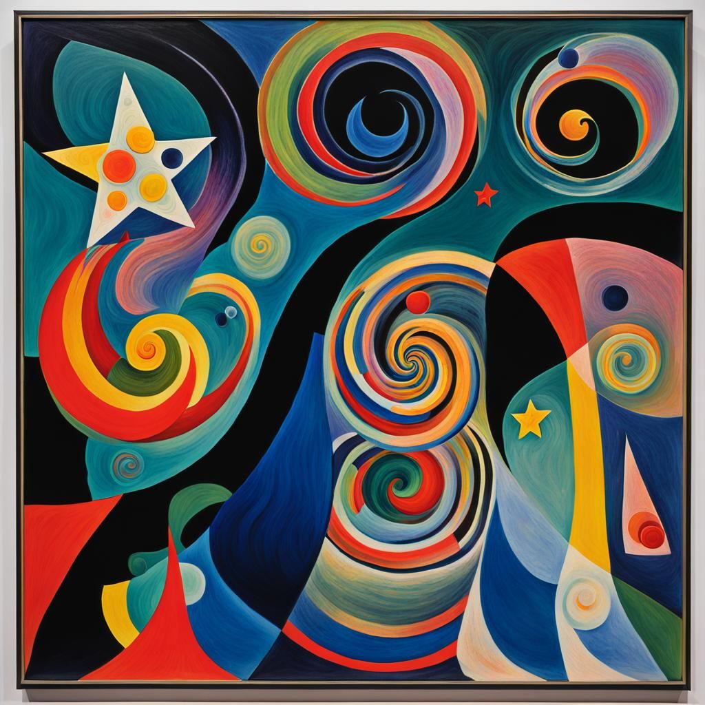 Abstract Fluorescent Star Maelstrom in Naive Art Style