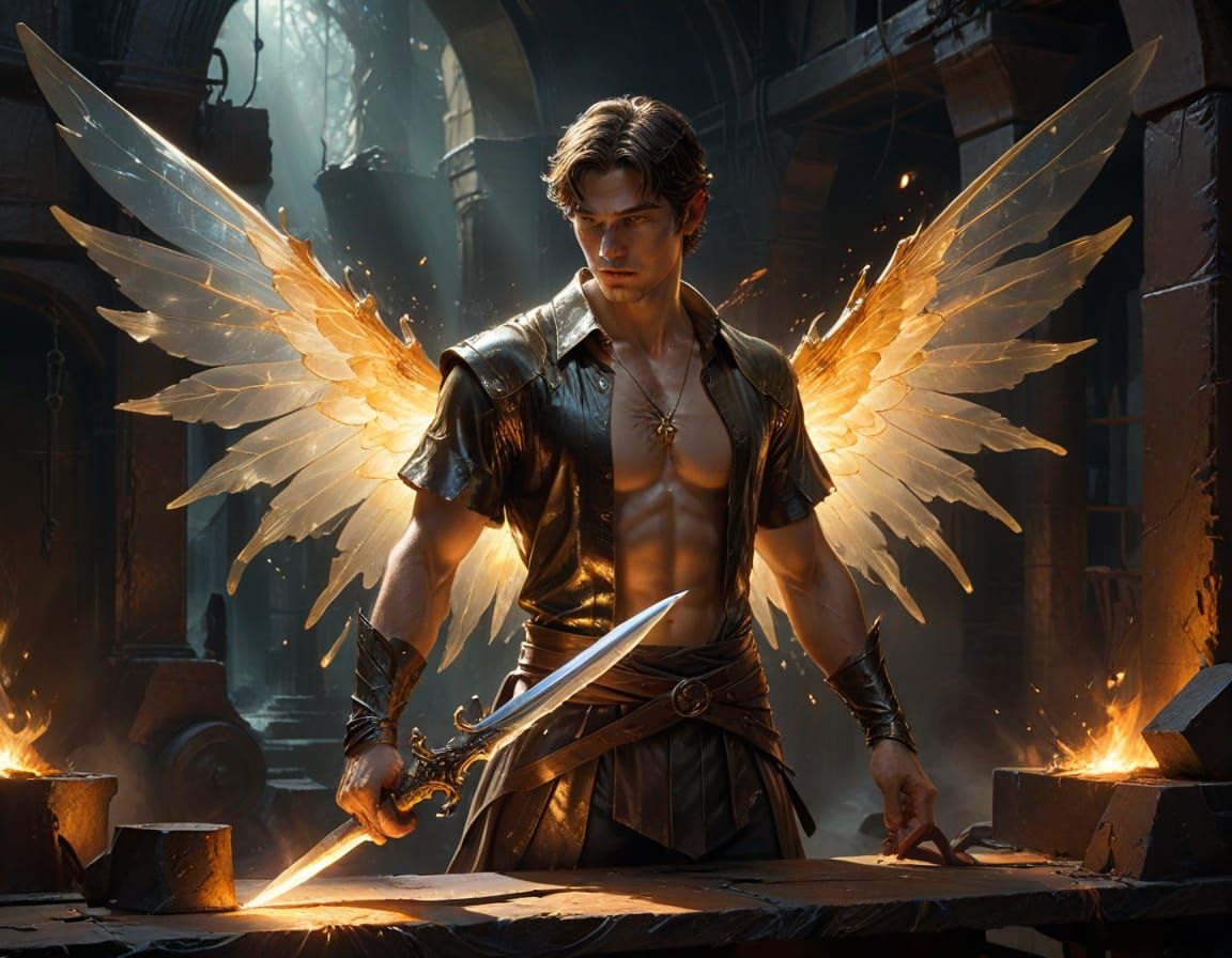 Fairy Smith Forging Magic Sword in Dark Fantasy Forge