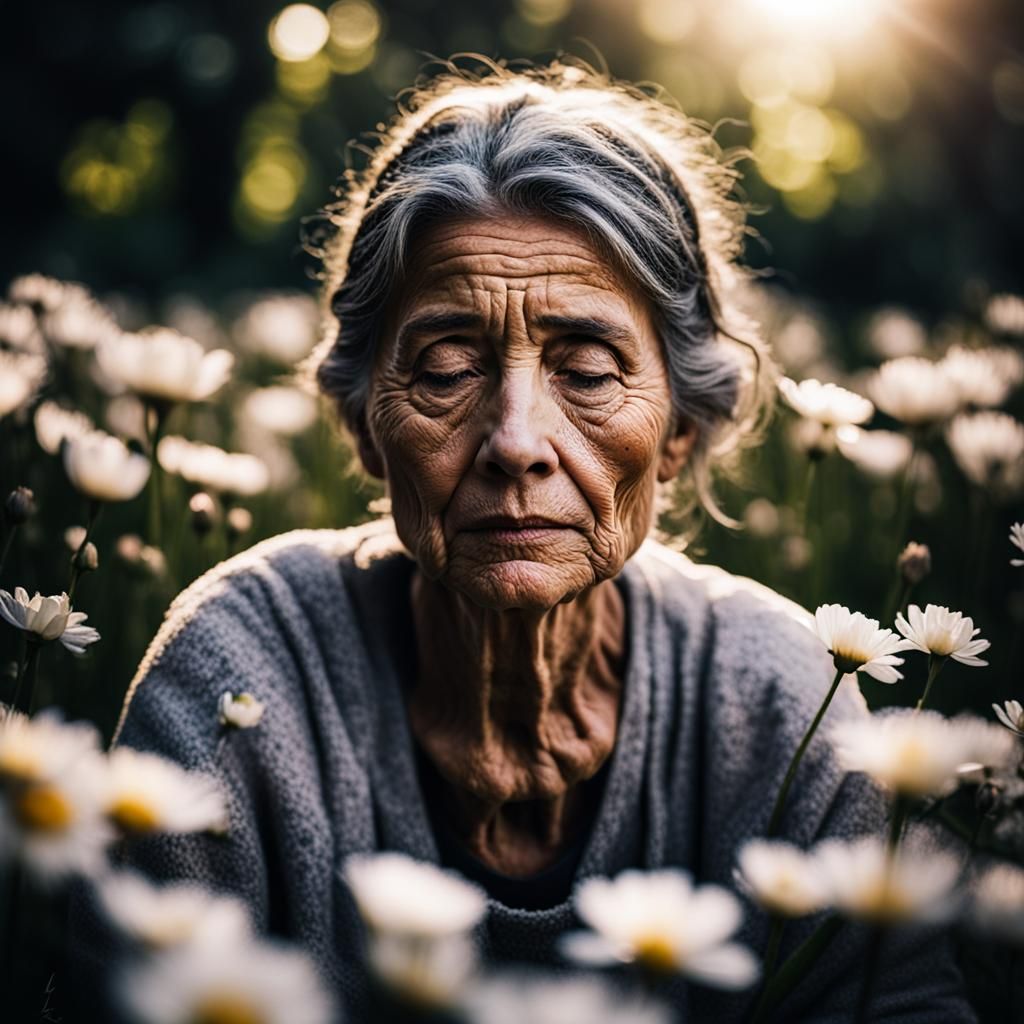 Meditating Woman in Luminous Floral Park