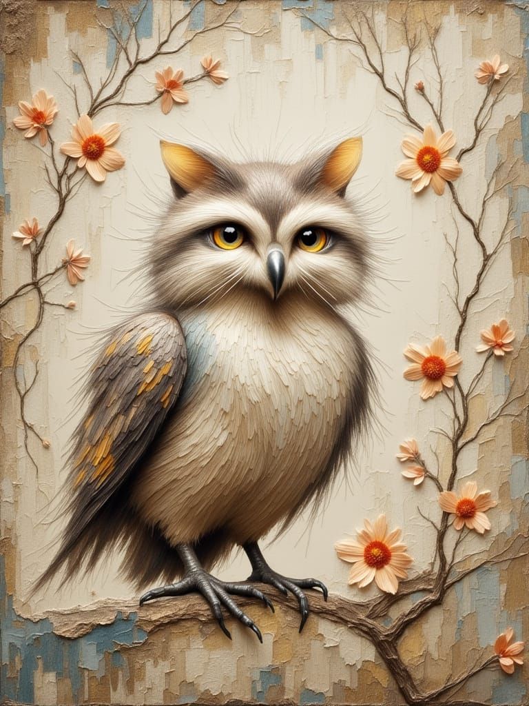 Pastel Owl in Antique Painting Style with Brushstrokes