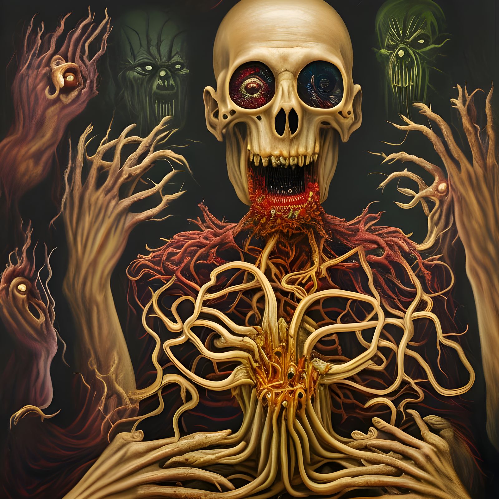 Macabre Humanoid Self-Cannibalism: A Digital Horror Painting
