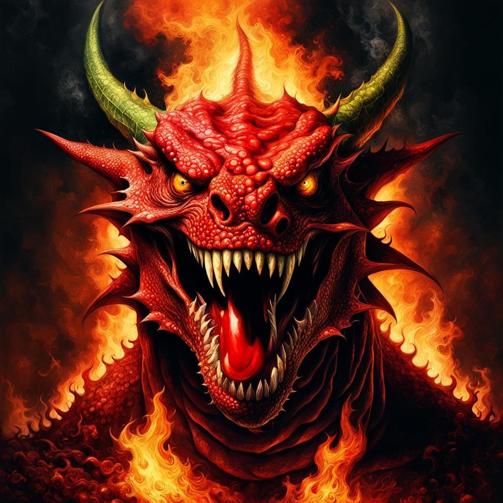 Fiery Pepper Dragon in Surrealist Style