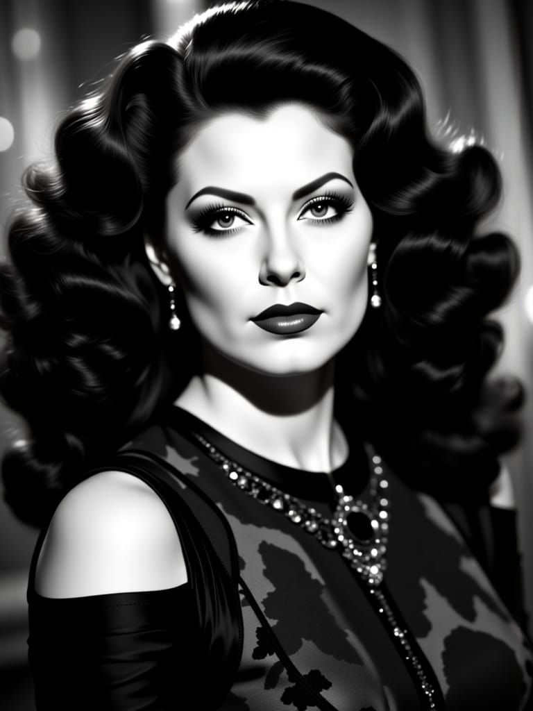 Femme Fatale Portrait in Dramatic Black and White Style