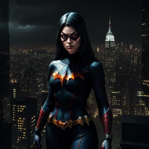 Spider-Women and Batgirl in Dark City