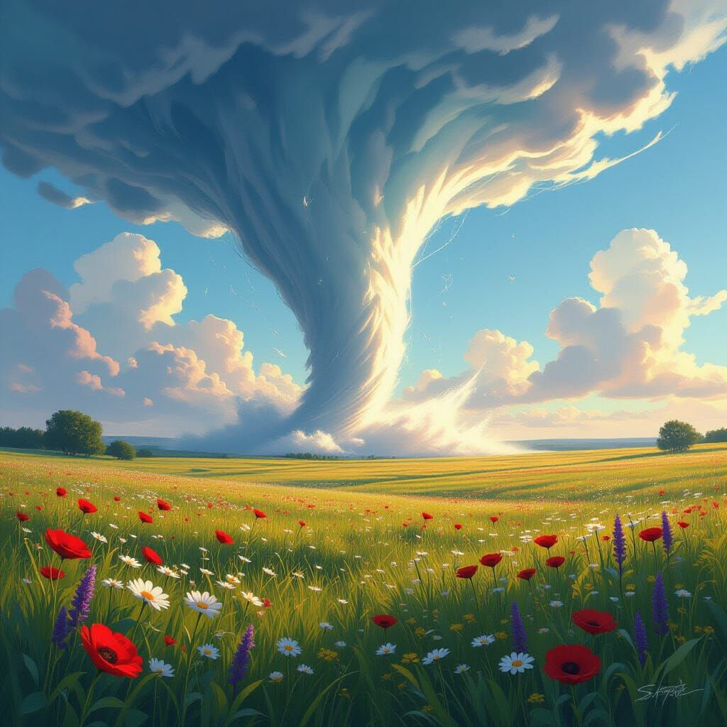 Tornado Touches Down in Flourished Meadow: Digital Painting