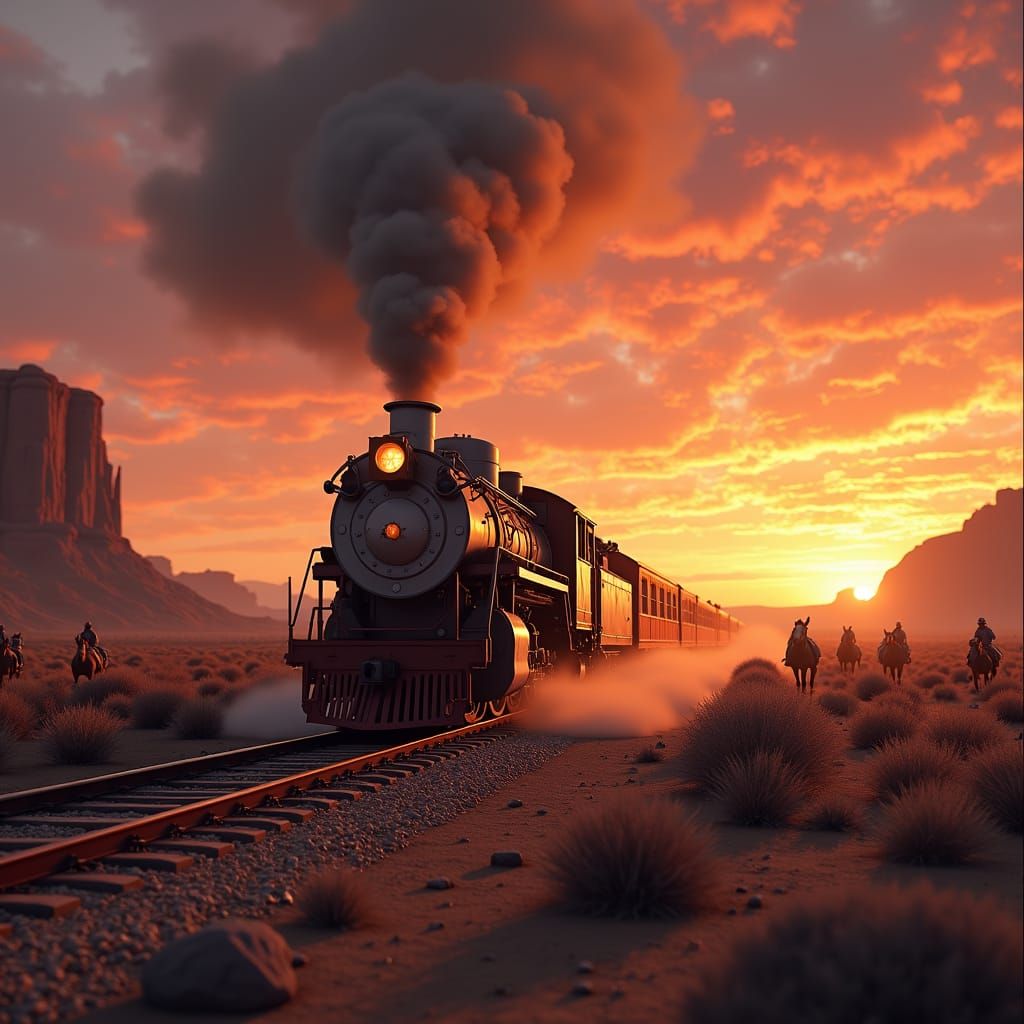 Arizona Sunset Train Ride: Detailed Matte Painting