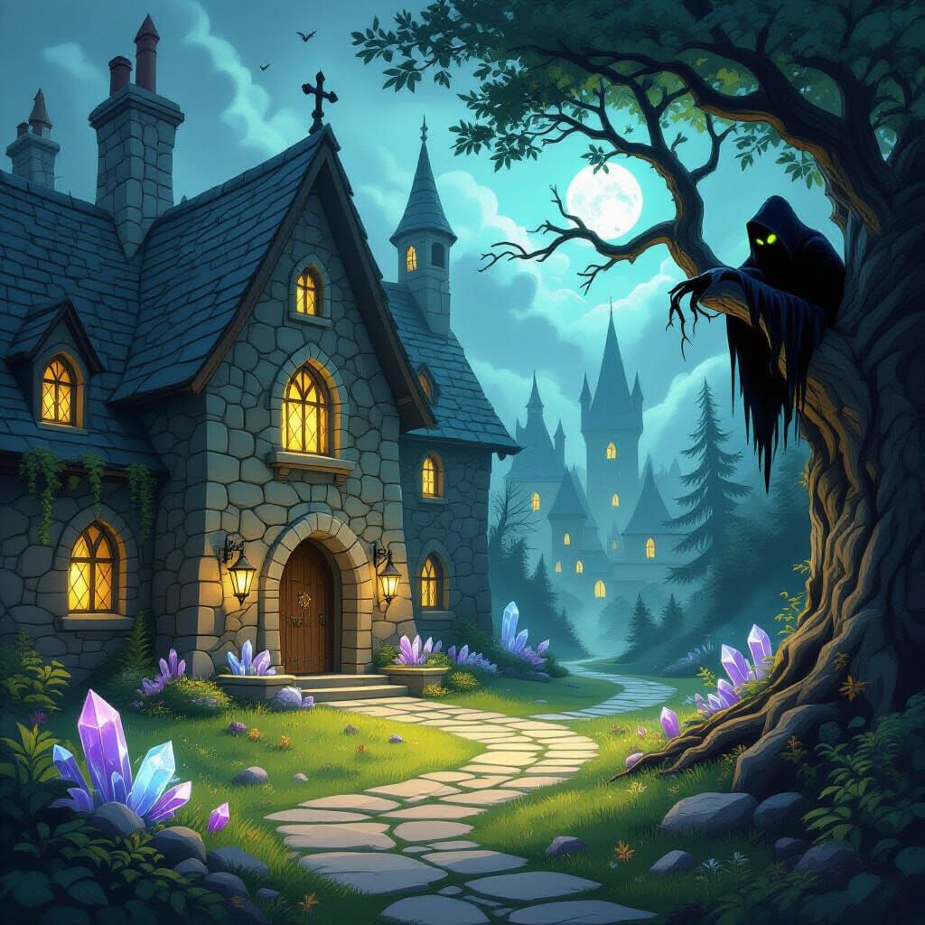 Mystical Stone Academy with Magical Creatures