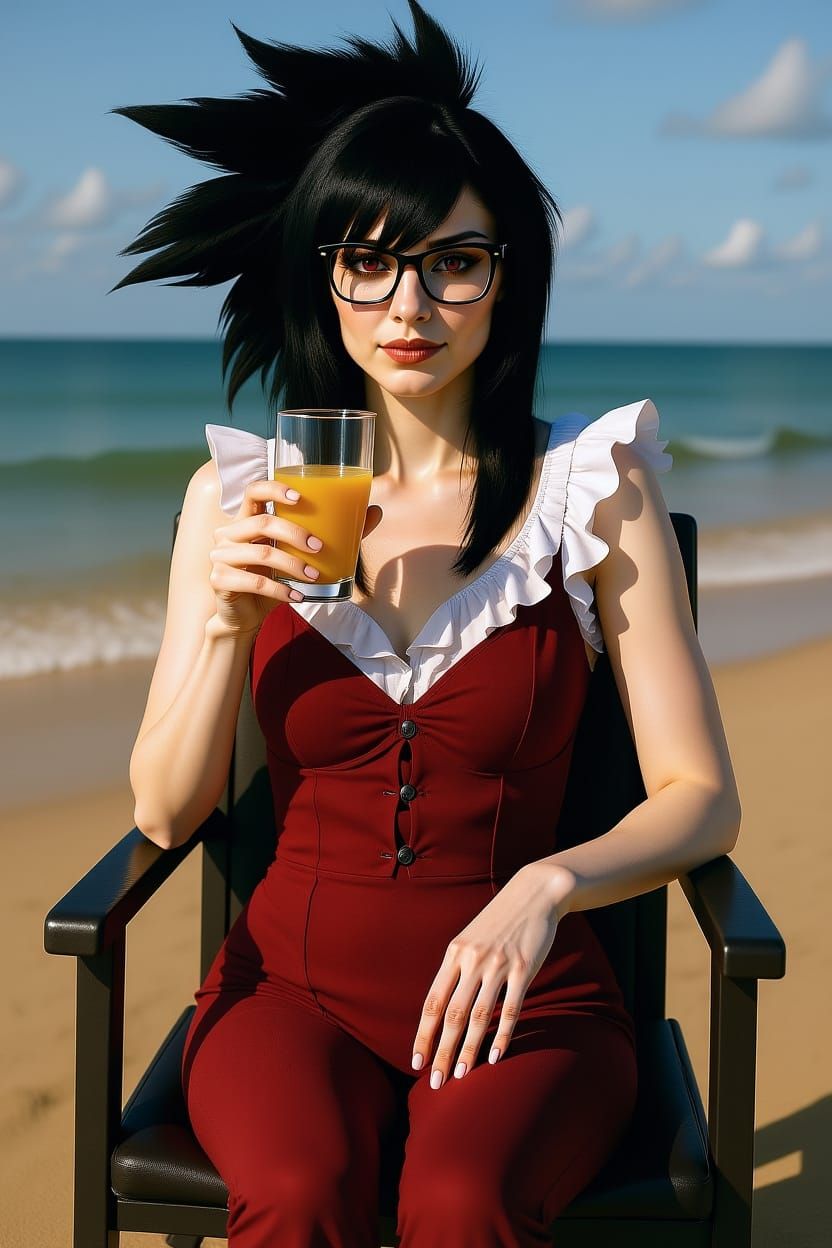 Stunning Pale Woman on Beach in Photorealistic Style