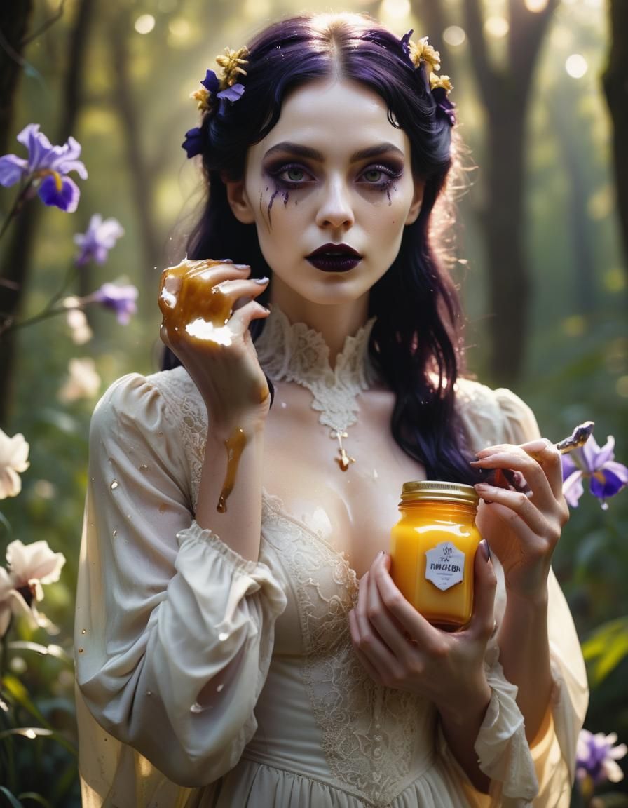 Mystic Gothic Woman Advertises Honey Milk