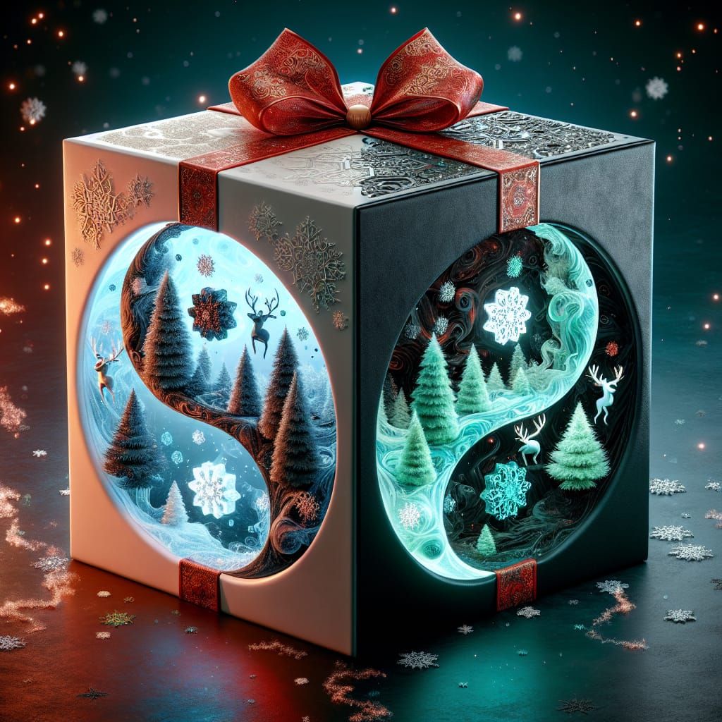 Surreal Yin Yang Symbol in Christmas Hues