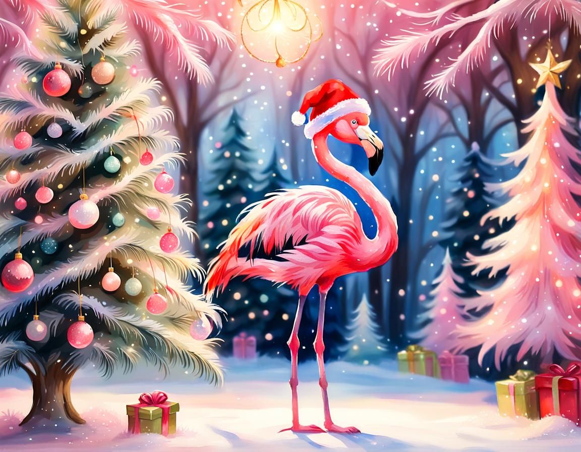 Pink Flamingo Christmas: Whimsical Watercolor Painting