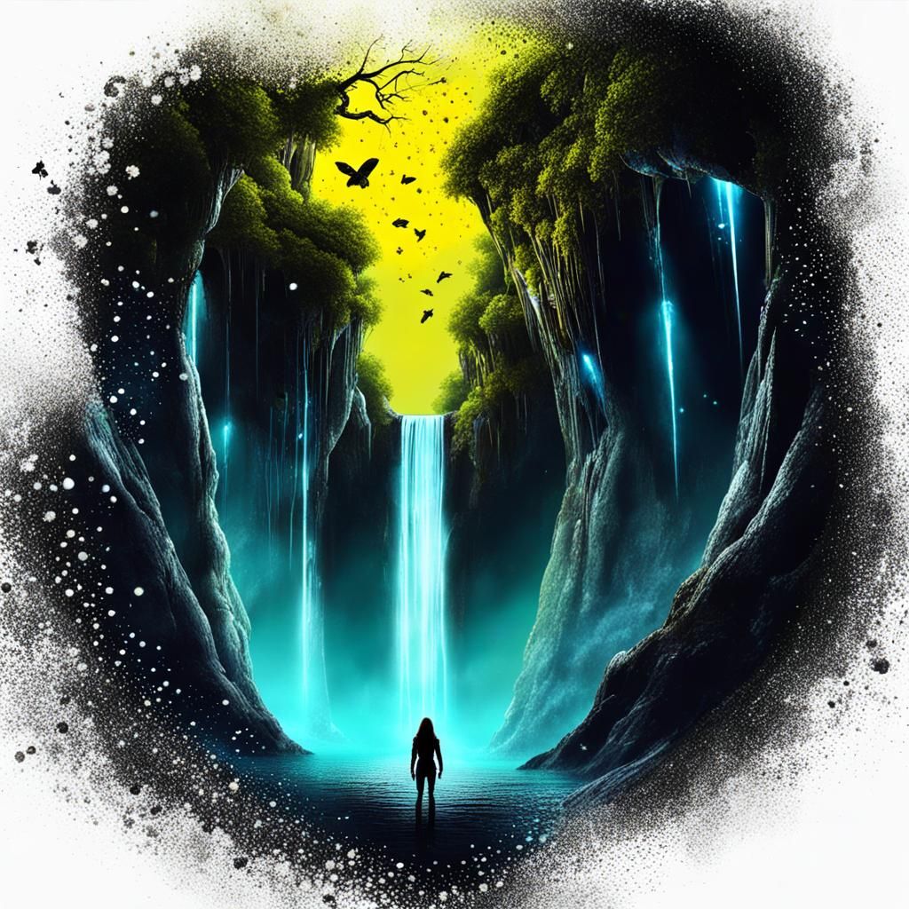 Fiery Lava Garden with Cornfields: Digital Art