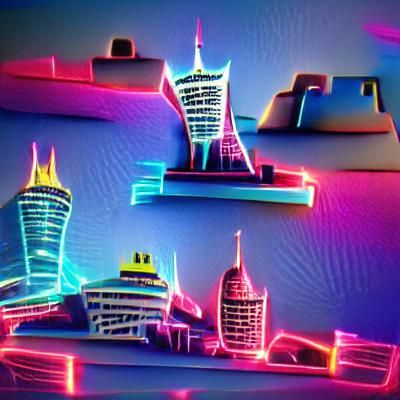 Belgrade Skyline in Neon 80s Style 3D