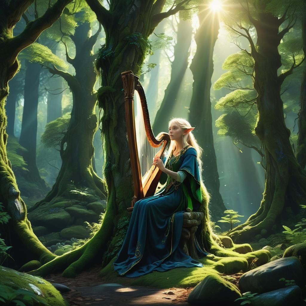 Epic Elf in Lush Forest: Digital Matte Painting