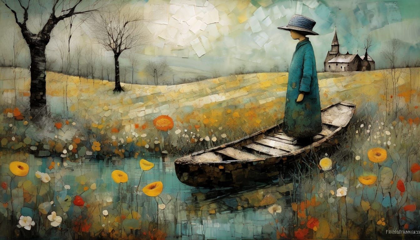 Textured Encaustic Painting in a Naive Style