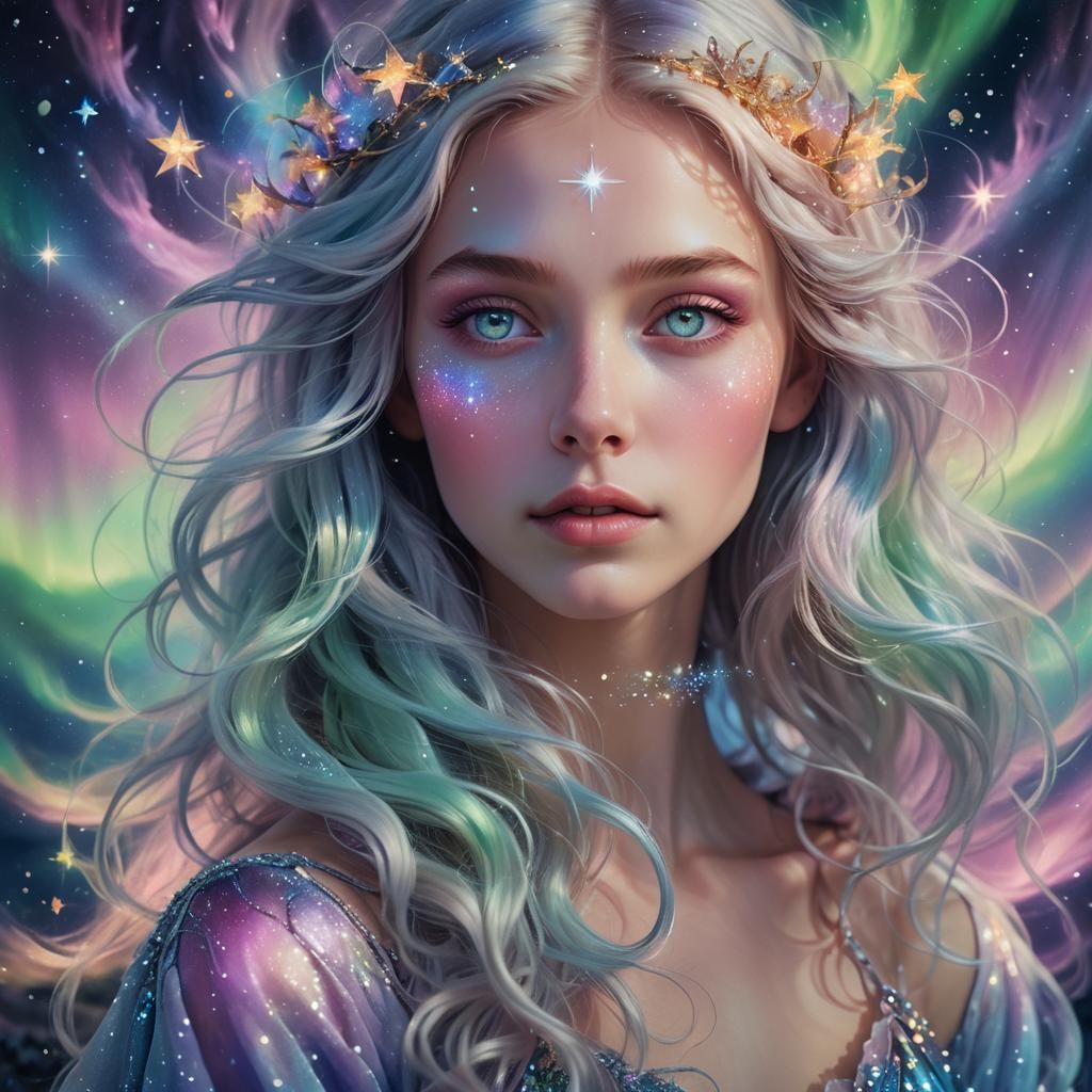 Mystical Beauty in Celestial Dreamscape: Surreal Portrait