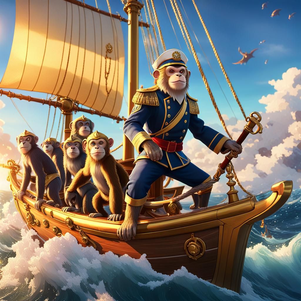 Monkey Captain and Crew in Anime 3D Art