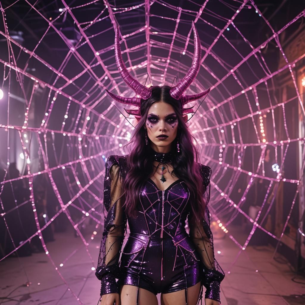 Woman in Demon Punk Outfit on Runway