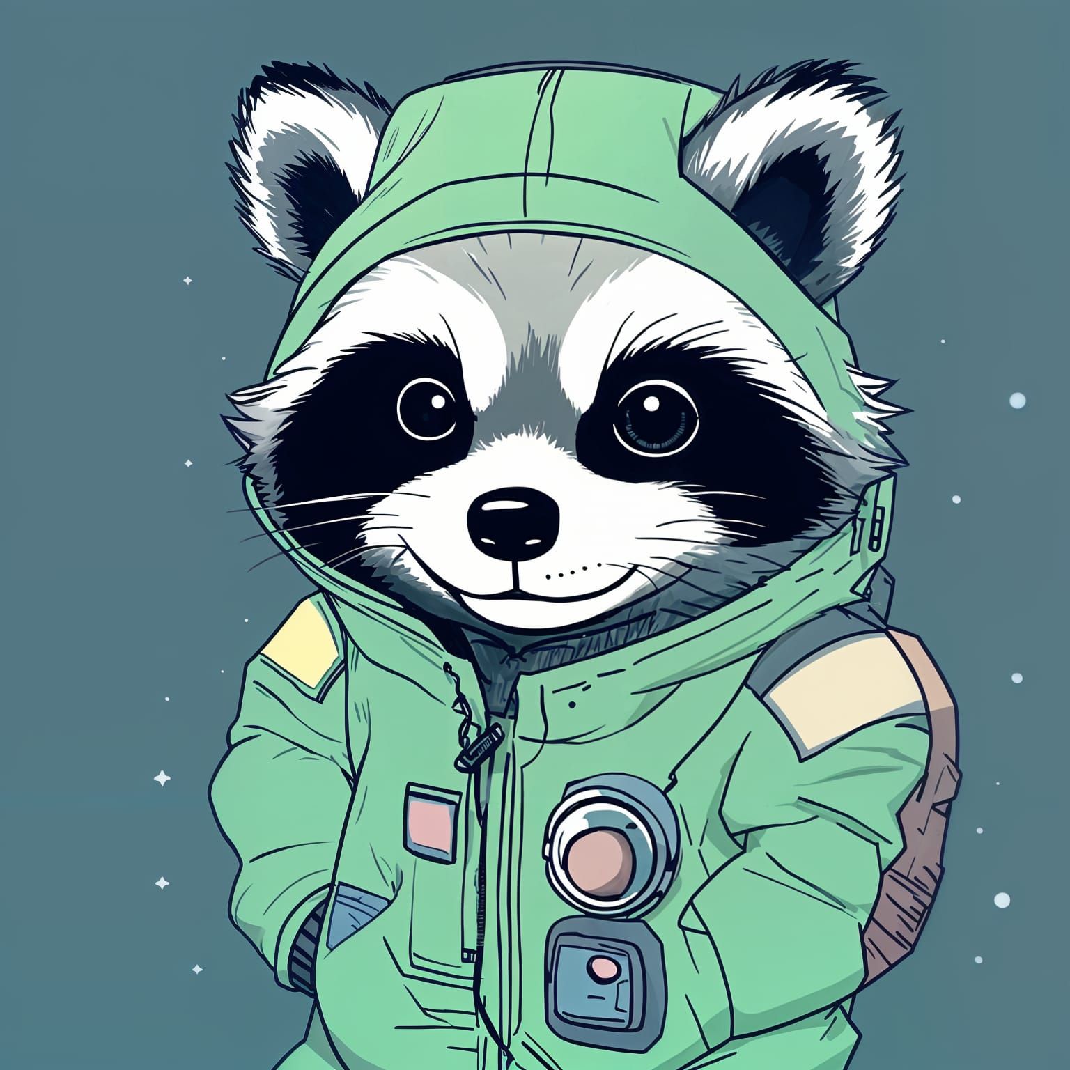 Angry Raccoon Astronaut in Cartoon Style