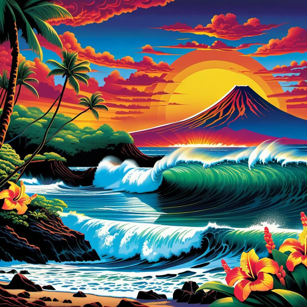 Hawaii Landscape with Mother Nature Tidal Waves