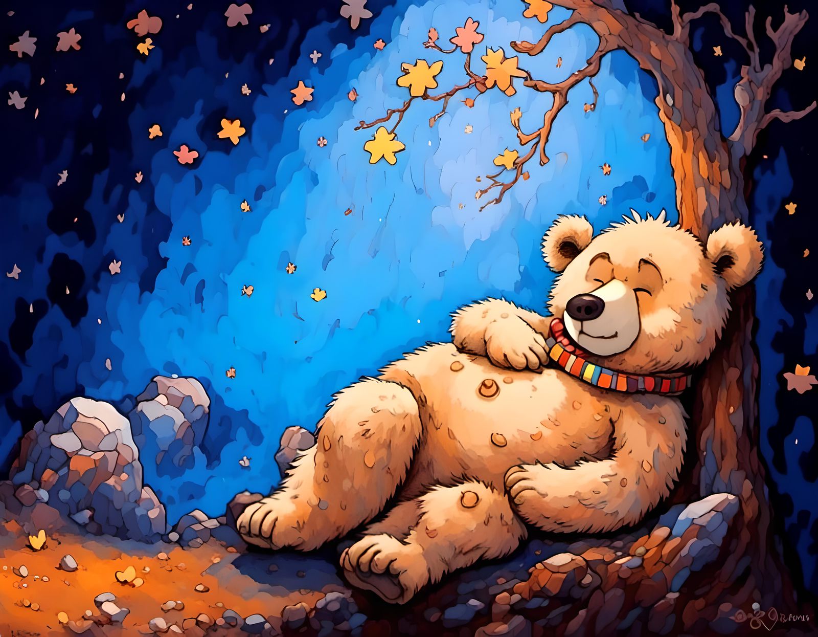 Sleepy Cartoon Bear in Whimsical Style