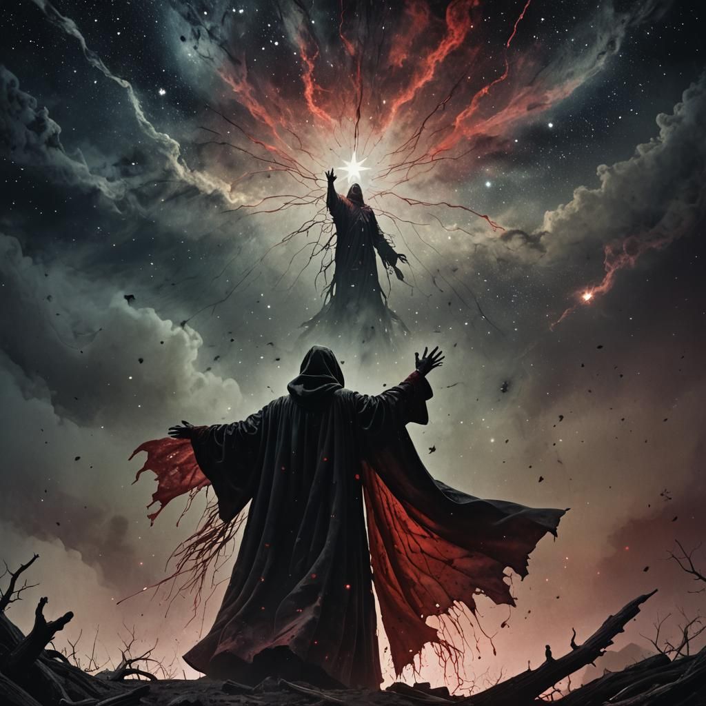 Cosmic Horror: Lonely Figure Reaching for Stars