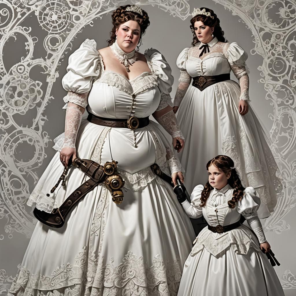 Gothic Steampunk Detective in White Wedding Dress