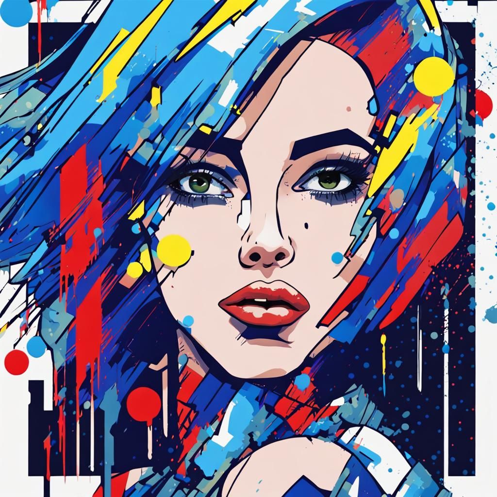 Vibrant Pop Art Portrait with Pixel Glitch Effects