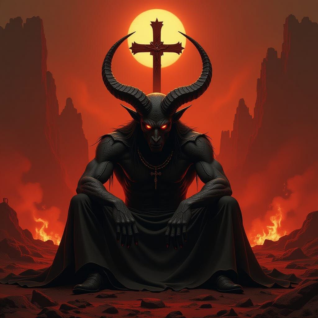 Fiery Lucifer as Monstrous Beast in Hellscape