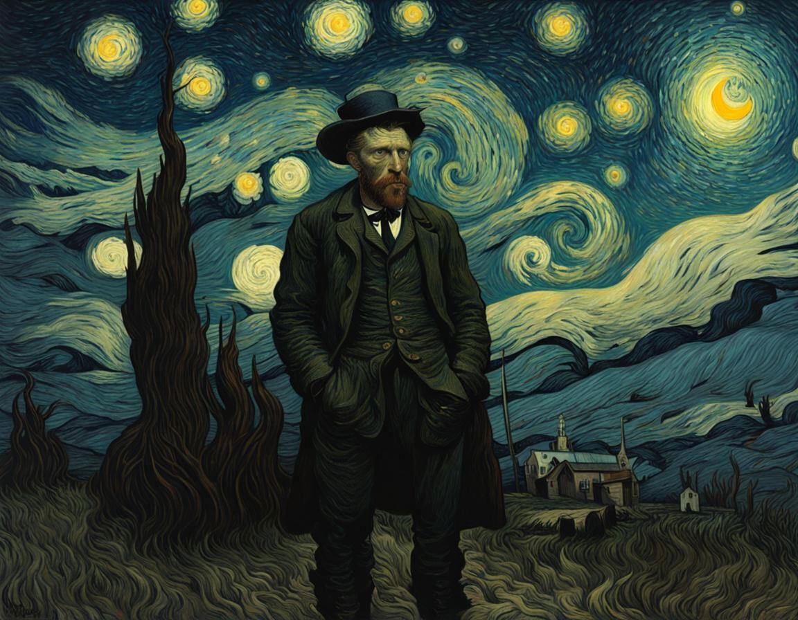 Van Gogh Starry Night, Horror Engraving
