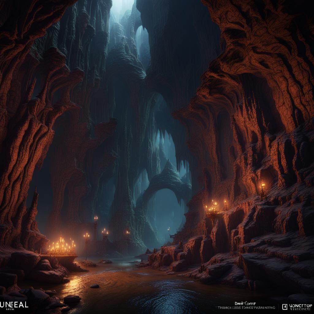 Fantastical Dark Cavern Concept Art in 8k