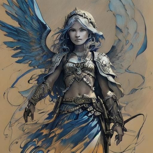 Valkyrie with Wings and Sword Sketch