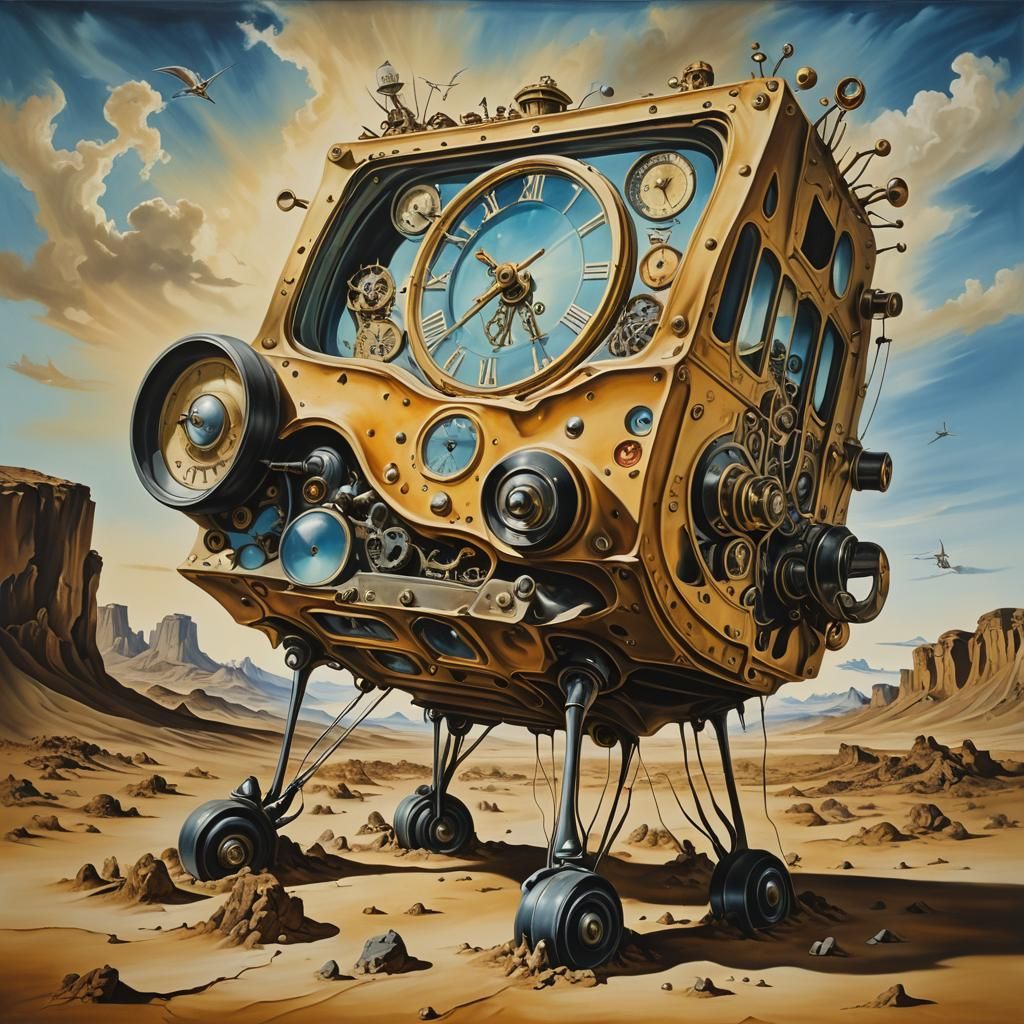 Surreal Time Machine Lands in Desert, Dali Style